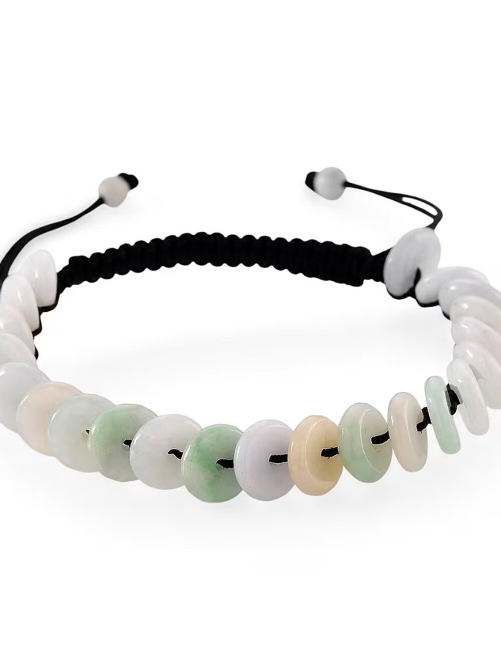 Natural Jade Discs Shamballa Bracelet with Black Cord Adjustable 65.00 ctw NEW